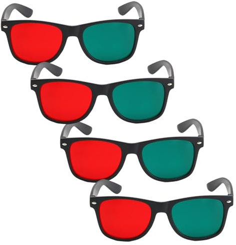 Occhiali 3D da 4 pezzi, occhiali 3D con montatura nera, rosso verde, per giochi TV, film in DVD, anaglifi dimensionali e da allenamento per l'ambliopia