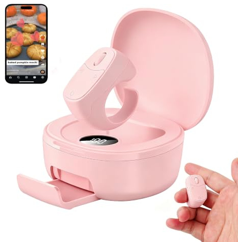 Kabellose Bluetooth-Fernbedienung, TikTok-Scrolling Ring Wiederaufladbarer mit Ladehülle, Remote Kurzvideo, Kamera Auslöser, E-Book PPT Seitenwender, für Smartphone Tablet Zuhause Reisen Büro-Rosa