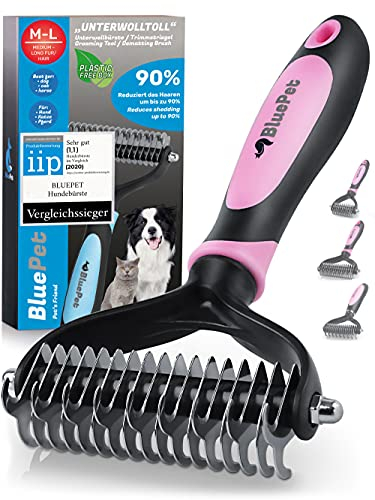 BluePet Spazzola per Cani e Gatto a Pelo Lungo e Medio, Pettine Cane e Gatti, Cardatore Sottopelo, Spazzole Doppia Faccia Togli Peli Morto & i Nodi, Deshedding Animali, Stripping Pet Brush, Slanatore