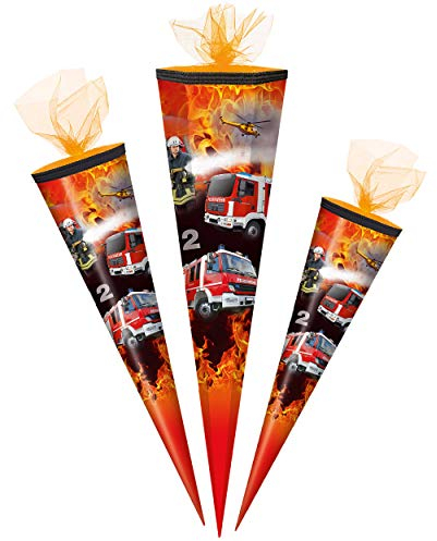 alles-meine.de GmbH Schultüte - Feuerwehr - Feuerwehrmann & Feuerwehrauto - 50 cm - rund - mit Tüllabschluß - Zuckertüte - mit/ohne Kunststoff Spitze - Markneukirchen - Jun..