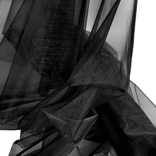 TOLKO 1m Organza Stoffe zum Nähen Meterware | Hauch Zart, Fein, Durchsichtig | zum Dekorieren Basteln 145cm breit | leichter Glanz Stoff für Gardine Vorhänge Tischdecken Deko Schals (Schwarz)