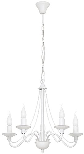 Licht-Erlebnisse Kronleuchter Metall Pendellampe Weiß 5-flammig E14 Rustikal opulent Esstisch Lampe Wohnzimmer Pendelleuchte