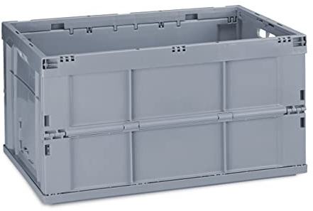 Relaxdays Profi Klappbox 10er Set, stabil, Gewerbe, grau | Qualität, 60L, Kiste, HBT 31,5 x 58,5 x 40 cm