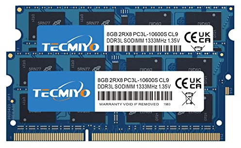 TECMIYO 16GB Kit (2X8GB) PC3L-10600S DDR3/DDR3L 1333MHz Sodimm 1.35V/1.5V CL9 204 Pin Non-ECC ungepufferter Laptop-Speicher RAM für Apple iMac MacBook Pro Mac Mini