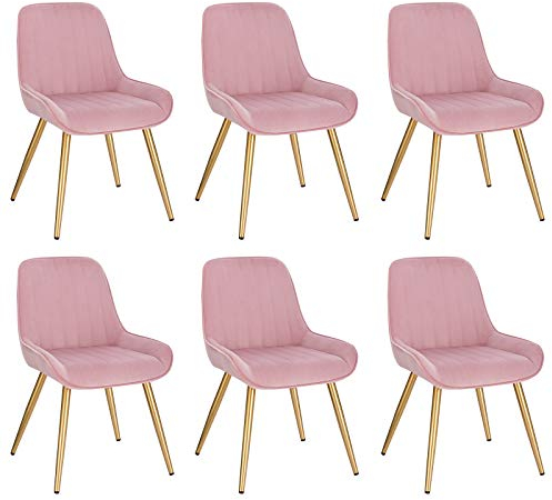 Lestarain 6x Poltroncina da Sala Pranzo Soggiorno Sedia da Scrivania per Cameretta con Schienale Poltrona in Velluto Gambe d'oro in Metallo Rosa LCNI73009-6