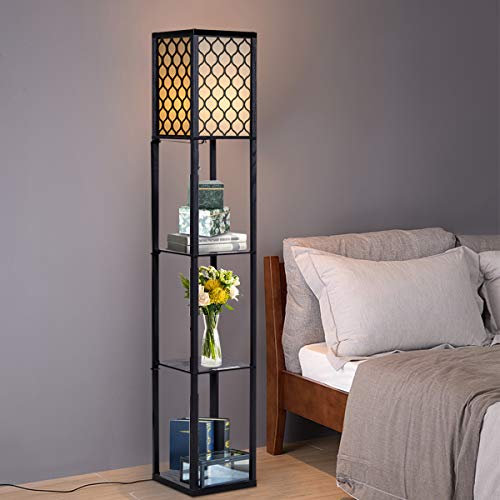 COSTWAY Lampadaire avec 3 Niveaux Etagère 220-240V,60W Design Scandinave Lampe sur Pied pour Chambre et Salon (Ampoule Non Inclus)