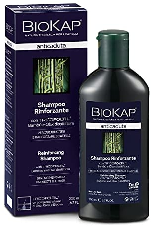 BIOKAP Stärkendes Shampoo 200ml | Anti-Haarausfall INTENSIVANWENDUNG 99% natürliche Inhaltsstoffe | Stärkt & festigt das Haar | Bio-Bambus Olax dissitiflora Öl - Leinsamen Kupfer Biotin