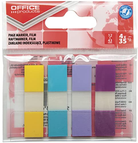 Indexhaftstreifen OFFICE PRODUCTS PP 12x43mm 4x35 Blatt Anhänger Verschiedene Farben Pastell / / Typ-Standard/Art-Auf Aufhänger/Form-Rechteck/Material-Pp/Farbe-Verschiedene Farben
