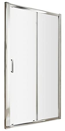 nuie AQSL12H3 Pacific Modern Bathroom Easyfit Shower Single Sliding Door, 6mm Toughened Safety Glass and Round D-Handle, 1200mm, Polished Chrome
