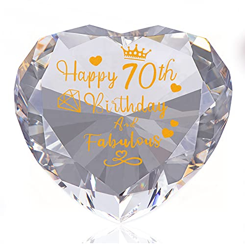 Ornalrist 70th Birthday Gifts for Women Happy 70th Birthday Gifts for Mum Nan, Heart Glass Keepsake Presents for Friends Women