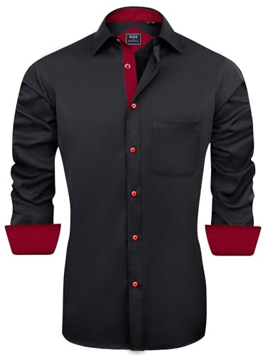 J.VER Hemd für Herren, Kurzarm, mit Tasche, leger, Knopfleiste, faltenfrei, Business-Stil, A-schwarz/rot, Klein