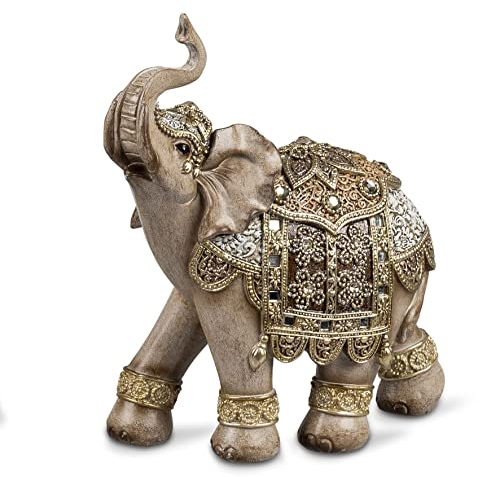 formano Dekofigur Elefant naturfarben bemalt mit Relief und Acryl-Steinen 21x24cm Figur Afrika Tierfigur
