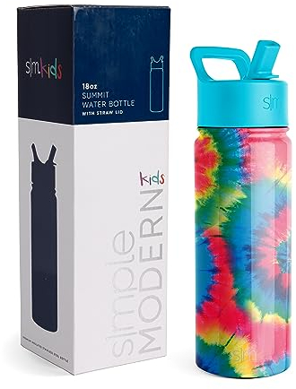 Simple Modern Trinkflasche Kinder mit Strohhalm | Sport Isolierte Edelstahl-Kindertrinkflasche für Kleinkinder Jungen und Mädchen | Summit | 530ml | Tie-Dye
