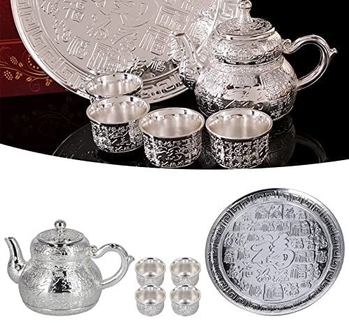 Fyearfly Juego De Cafetera Turca, Vintage Tetera Turca Con Bandeja Y 4 Tazas De Té., Juego De Vasos De Té Turco De Metal, Cafetera Marroquí Para Fiesta De Té En Casa