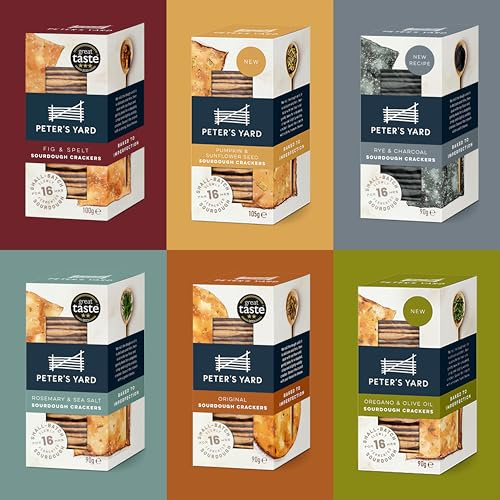 Peter's Yard Sourdough Crackers Selection, Great with Chutney and Cheese, High Fibre, Natural Ingredients, (Pack of 6)