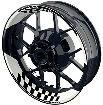 One-Wheel, Premium Felgenaufkleber passend für Kawasaki, Suzuki, Honda, Yamaha, KTM, BMW etc, Motiv: Grid Weiss geteilt, Felgenrandaufkleber GP, Wheelsticker Motorrad, Farbe: schwarz