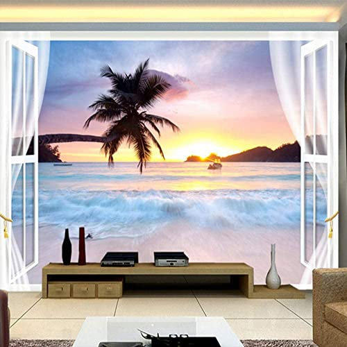 Fond D'Écran 3D Mural Paysage De Surf Au Coucher Du Soleil En Bord De Mer Papier Peint 3D Mural Papier Peint Mural Affiches Murales Autocollant Mural Bordure Auto-Adhésif Brique Salle 400(L)x280(H)cm