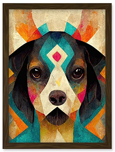 Wee Blue Coo Quirky Boho Abstract Modern Shaman Guru Dog Artwork Framed Wall Art Print A4