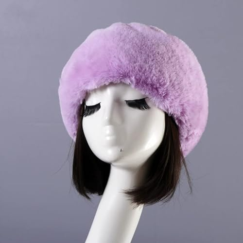 Damen Fellmütze Pelzmütze,Wintermütze Damenmütze Kunstfell Kunstpelz Mütze Klassische russische Kosakenmütze Beanie Mütze Plüsch Warm Hut Fell Winter Mütze für Reisen,Skifahren,Wandern,Lila