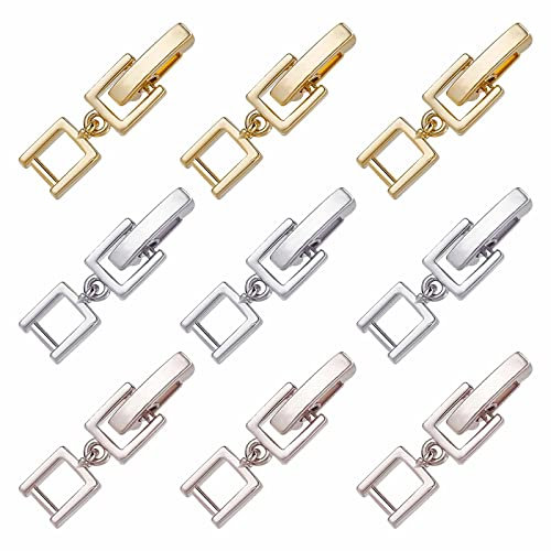 SUNNYCLUE 1 Box 9Pcs 3 Colors Fold Over Clasp Extender Foldover Extension Clasp Brass Fold Over Clasps Necklace Extenders for jewellery Making Bracelets Adult DIY Supplies Silver Golden Rose Gold
