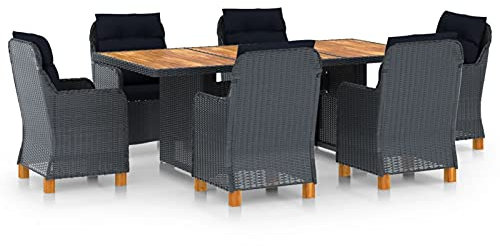Yolola Sitzgruppe Garten Essgruppe 6 Personen Rattan Gartenmöbel Set mit 6 Stühle Polyrattan Gartenmöbel Essgruppe Gartengarnitur Rattanmöbel Esstisch Sitzgarnitur Gartentisch Dunkelgrau