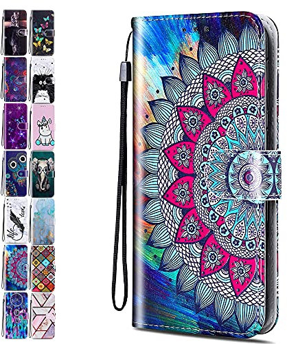 Lederhülle für Samsung Galaxy S10 Hülle Muster Mandala Blume Handyhülle Flip Case Cover Schutzhülle mit Kartenfach Handytasche für Mädchen Damen