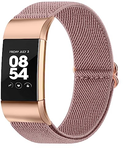Oumida für Fitbit Charge 2 Armband für Damen Herren, Verstellbares Dehnbares Nylon Ersatz Armbänder NUR kompatibel mit Fitbit Charge 2 (Rosa)