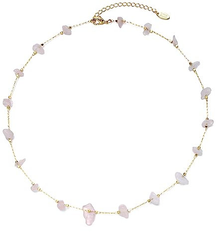 Pehvdkuq Beaded Choker Necklaces, Handmade Healing Crystal Stone Choker Colorful Bohemian Gemstone Necklaces Gold Summer Beach Choker Necklaces for Women Girls CK-Pink-Crystal