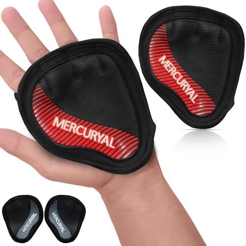 MERCURYAL Pack 2 Fitness Griffpolster Griffpads für Klimmzüge - klimmzug Handschuhe - Griffpads Krafttraining - griffpolster Kraftsport – Neopren Grip Pads - Alternative für Handschuhe (Rot, L)