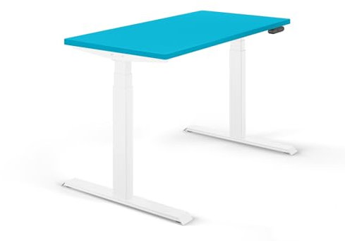 SCHAFF Schreibtisch elektrisch höhenverstellbar Rec 140x60cm, Tischplatte Blau mit Gestell Weiss, Größe:100x65