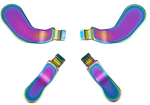 eXtremeRate 4 Pcs Metal Trigger Paddles Set für Xbox One Elite Series 2 Controller, Edelstahl Rückpaddles Tasten Zubehör für Xbox Elite Series 2-Core Controller-Regenbogen Aura Blau Lila