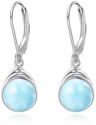 POPLYKE Larimar Ohrringe - Sterling Silber Runde Larimar Leverback Dangle Ohrringe Damen Schmuck