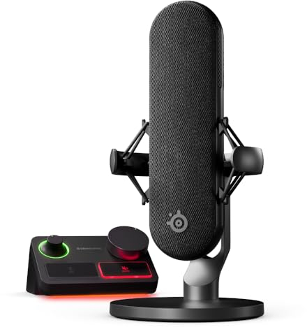 SteelSeries Alias Pro Kit - Microfono XLR + Stream Mixer - Capsula 3x più grande per il gioco, lo streaming e il podcasting - Interfaccia USB/XLR - Controlli personalizzati - RGB - PC singolo o doppio