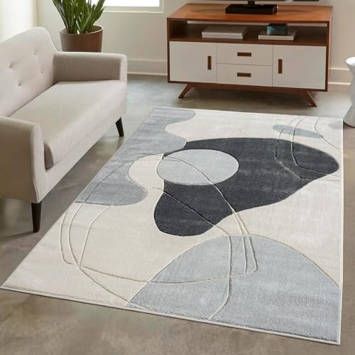 carpet city Teppich Kurzflor Grau - 160x230 cm - Moderne Wohnzimmer-Teppiche Abstraktes Muster mit 3D-Optik - Flachflor Bodenbelag Deko Schlafzimmer, Esszimmer