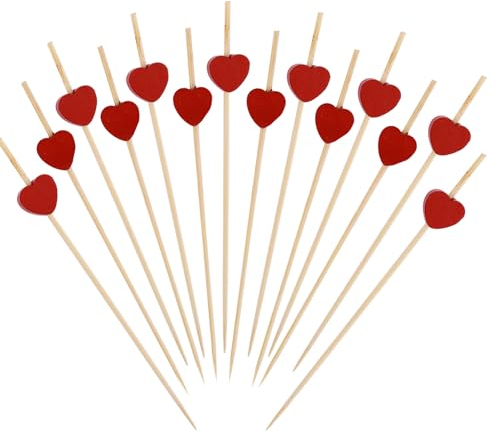 ENLACE Cocktail Spieße 100 Stück Food Picks Hochzeit,Rot Herz Deko Holzspieße Fingerfood Spieße,Herz Zahnstocher Holz 12cm Cocktailspieße,Valentinstag Cocktail Deko Obstspieße Burger Spieße für Party