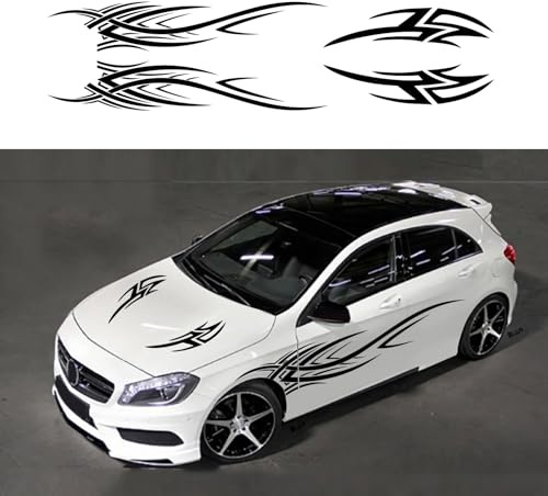 BLAJR Flame Graphic Body Side Car Sticker Flame Racing Sports Car Striped Hood Decal General Vinyl self-Adhesive Decal Trim Truck SUV Off-Road Vehicle Accessories (Glossy Black 4pcs) (C black)