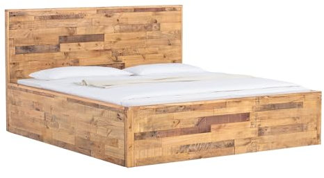 Woodkings Holzbett Mayari | großes Bett 180x200 cm | rusikales Pinienholz | Holzkopfteil für Natürliches Schlafzimmer | Stilvoll, Robust