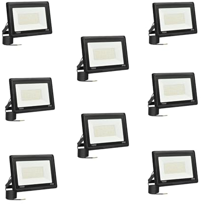 toobettp 100W LED Strahler Außen, 6000K 10000LM Kaltweiß LED Fluter, IP66 Wasserdicht Außenstrahler Fluter Flutlicht für Garten, Innenhöfe, Garage, Hotel, 8-Teilig