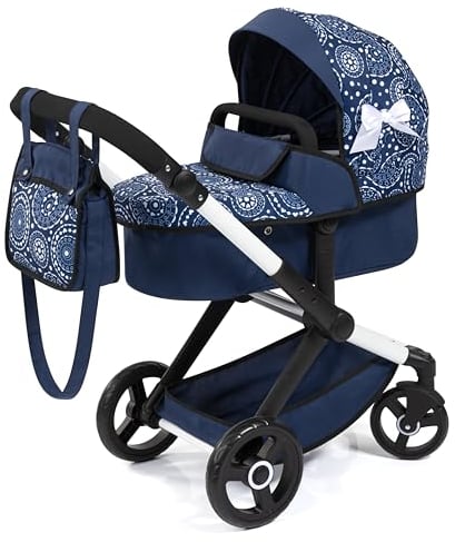 Bayer Design 17073AB Puppenwagen Xeo mit Tasche, höhenverstellbarer Griff, Schwenkschieber, wandelbar als Puppenjogger, bewegliche Vorderräder, integrierter Korb, Blau