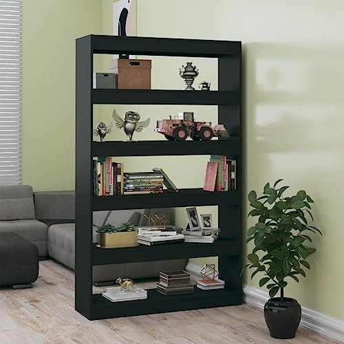 THOYTOUI Bücherregal Raumteiler, Vitrinenschrank Regalschrank Würfelregal Holzregal stehend Geeignet für Balkon Küche Garten Wohnstube Schwarz 100x30x166 cm