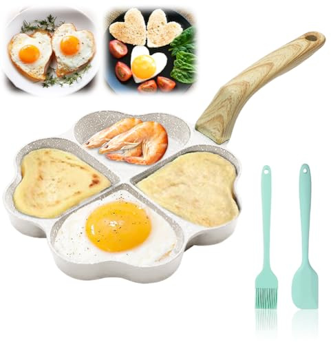 4-Loch-Omelettpfanne In Herzform, Antihaftbeschichtete Omelettform, Bratpfanne Mit Pinsel Omelettpfanne, Tragbar Und Leicht Zu Reinigen, Perfekt FüR Omeletts, Sandwiches Und Mince Pies In Der KüChe!