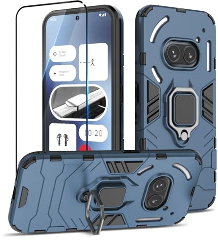 Btstring Coque pour Nothing Phone 2a / 2a Plus avec Verre Trempé, Etui de Protection Antichoc de Qualité Militaire, Housse avec Anneau Support Métallique, Bleu