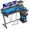 Korfile 40 Inch Gaming Desk with LED Lights & Power Outlet, Small Gaming Computer Desk with Storage Shelves, L Shaped Gamer Workstations with Monitor Stand for Bedroom, Carbon Fiber Black