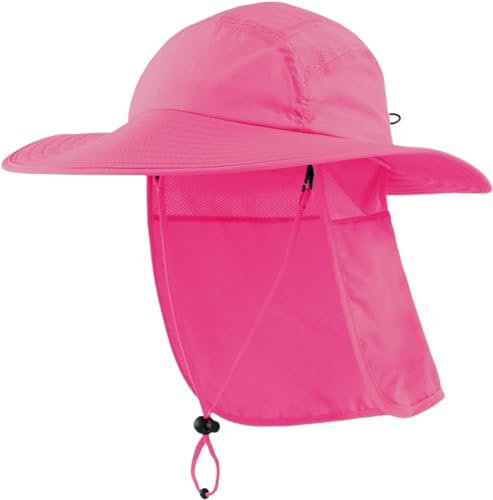 Magracy Herren-Sonnenhut mit LSF 50+, mit Nackenschutz, breite Krempe, Netzstoff, Safari-Hut, Angelhut, rosarot, Einheitsgröße