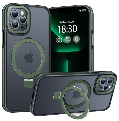 BENTIACC Phone Case for iPhone 13 pro max, with Invisible Stand, with Mag-Safe, Military Protection, [Translucent Matte] Anti-fingerprint iPhone 13 pro max Case (DarkGreen)