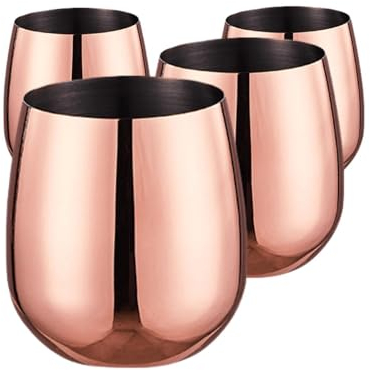 Supercap - 4 verres à vin rose en acier inoxydable | Verres à vin d'extérieur sans pied | Verres à vin rouge incassables de 532 ml pour la maison