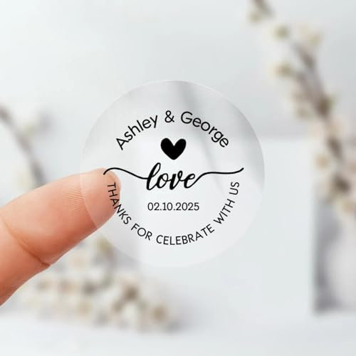100 calcomanías redondas transparentes personalizadas para bodas, fiestas, invitados, invitaciones, tarjetas de agradecimiento, sobres para tarros, tazas, botellas, calcomanías personalizadas para