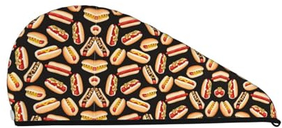 SamLng Fun Food Hot Dogs Coral Velvet Dry Hair Cap - Perfekt für Zuhause, Reisen, Poolpartys, Strände, Bäder und mehr