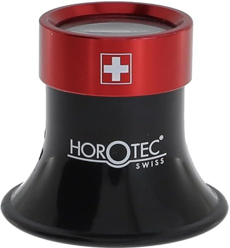 KD89 Horotec 00.025 Uhrmacherlupe mit Schraubring aus Aluminium, Rot, leicht und robust, perfekte Verarbeitung, Schwarz , N°1 - Grossissement x10.5