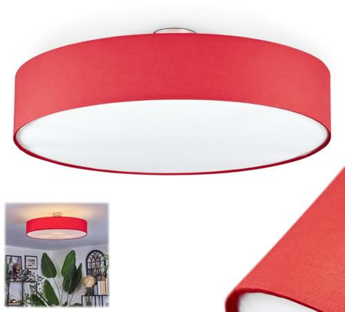 HOFSTEIN Deckenleuchte Foggia, Deckenlampe aus Metall/Stoff/Kunststoff in Nickel-matt/Rot/Weiß, runde Leuchte im modernen Design (Ø 60 cm), E27, Esszimmer, Wohnzimmer, Schlafzimmer, Küche, Flur